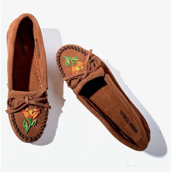Women's Dark Brown Floral Embroidery Flower Design Leather Upper Slipper Boot - Picture 6 of 6